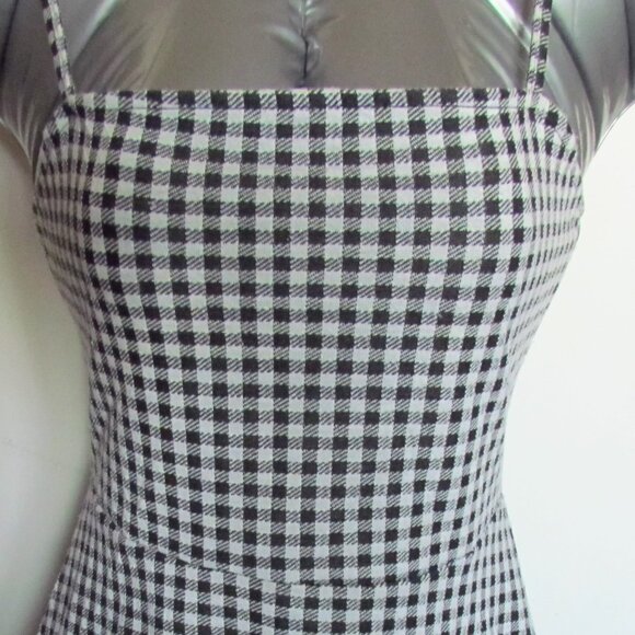 Black and White Gingham Mini Fit and Flare Cottagecore Picnic Chic Dress Small - Picture 3 of 10